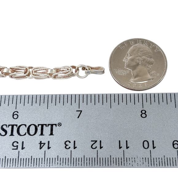 Byzantine Link Chain Bracelet | Vintage Sterling Silver 925 | 7.25” - Picture 3 of 5
